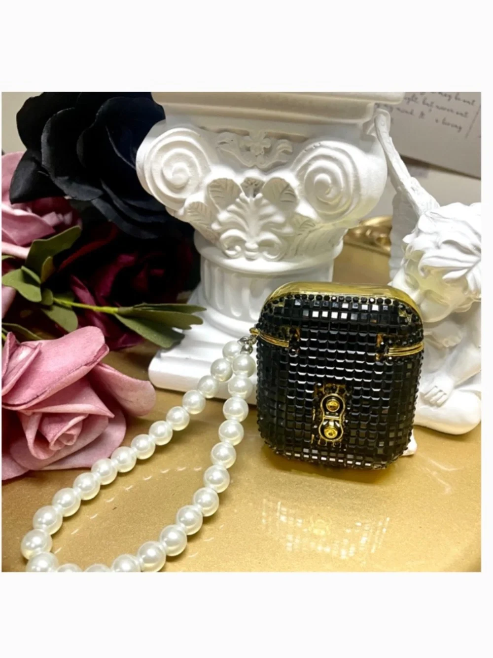 2 items.AirPods 1/2/PRO1 luxury Rhinestone bling Case with pearl chain